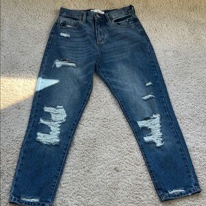Kancan Jeans High Waist Tapered Straight Leg Distressed Blue Denim Woman’s 3/25